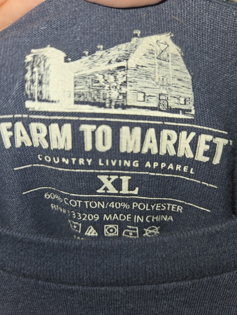 Women's Farm To Markey Navy Blue Tee with Sunflower Cow Graphic XL - Picture 5 of 7